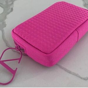 Valentino Beauty Pouch Hot Pink travel Bag makeup Clutch studded texture.